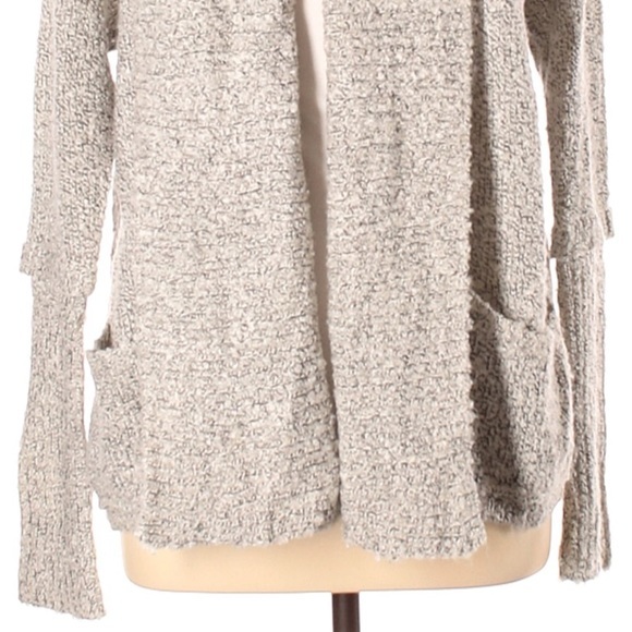 BCBGeneration M/L light grey sweater Shaw collar open front long sleeve w ruffle - Picture 5 of 14